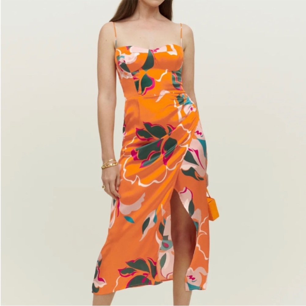 Reformation Marguerite 100% Silk Dress in Electra